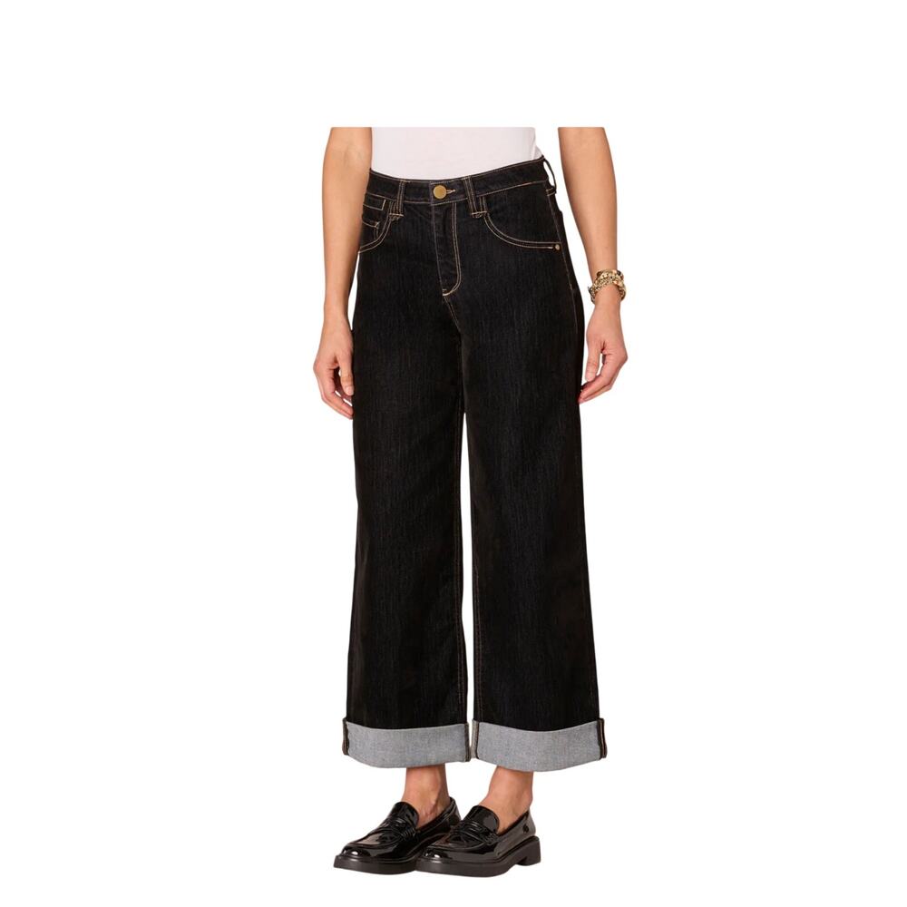 Democracy "Ab"solution High Rise Velvet Cuffed Double Peak Wide Leg Jeans 10 NWT
